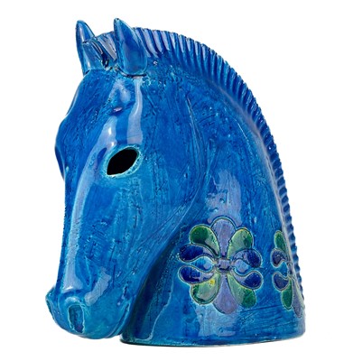 Lot 477 - A Bitossi Italian blue pottery horse head sculpture.