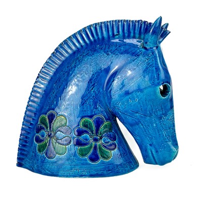 Lot 477 - A Bitossi Italian blue pottery horse head sculpture.