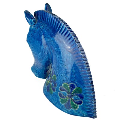 Lot 477 - A Bitossi Italian blue pottery horse head sculpture.