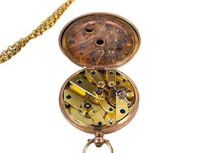 Lot 59 - A 9ct rose gold cased fob pocket watch and a 9ct longuard watch chain.