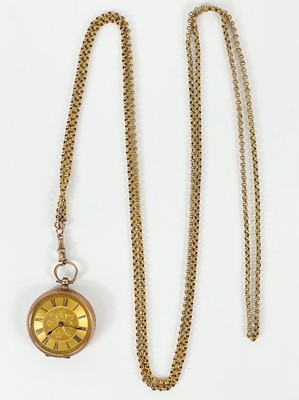 Lot 59 - A 9ct rose gold cased fob pocket watch and a 9ct longuard watch chain.