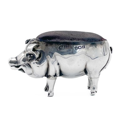 Lot 164 - An Edwardian silver novelty pig pin cushion by Adie & Lovekin Ltd.