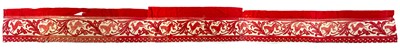 Lot 303 - Appliqued valance of red & white silk laid upon red cotton