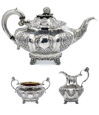 Lot 9 - A superb William IV silver three piece tea set by John Wellby.
