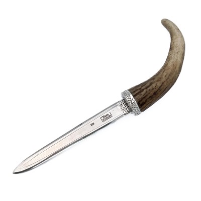 Lot 317 - A contemporary 925 silver deer antler handle paper knife by James Suddaby.