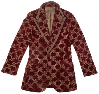 Lot 301 - A Gentleman's long smoking-style jacket of embroidered burgandy velvet by Thea Porter