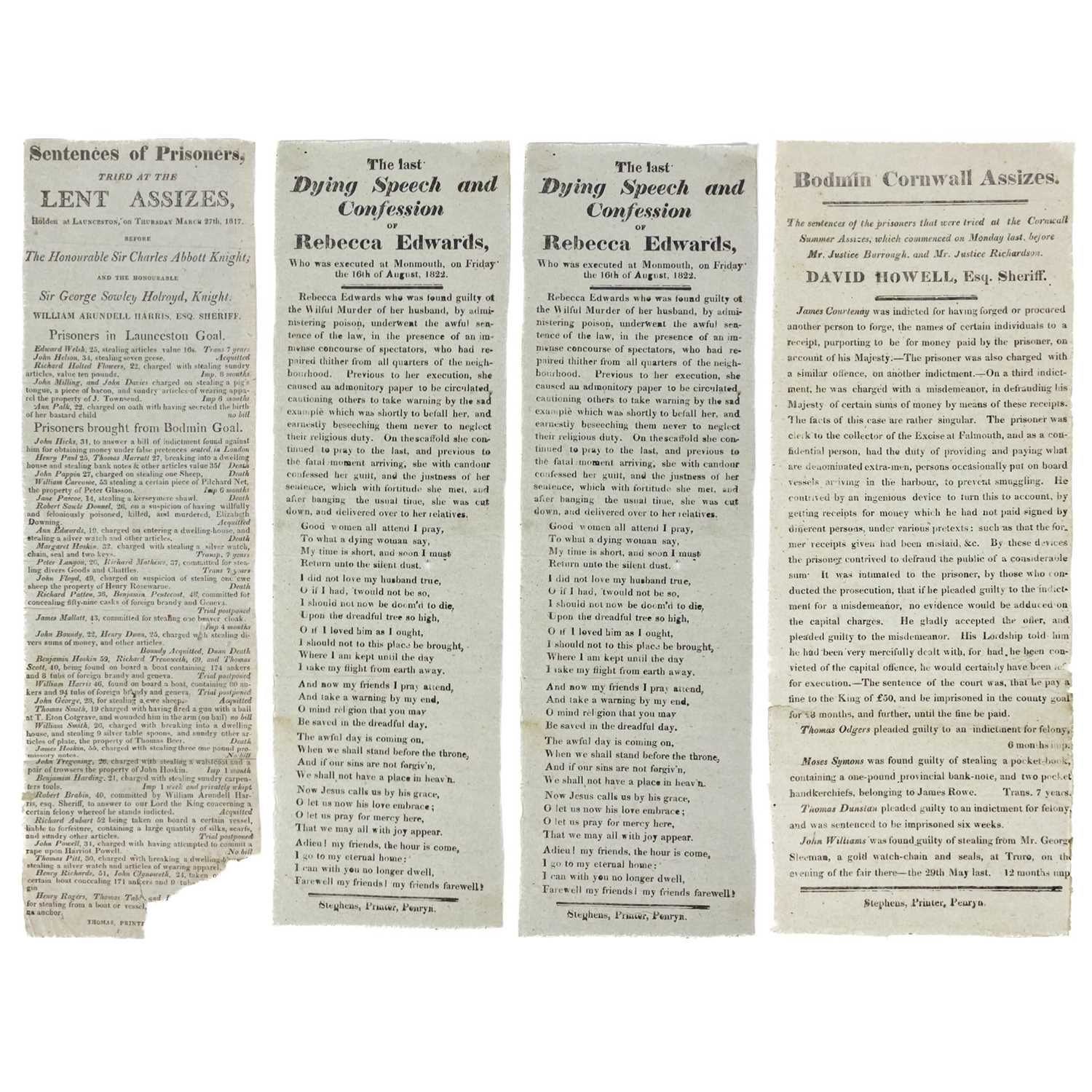 The Assizes Lot 600 - The Assizes and crime. Three broadsheets