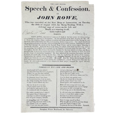 Lot 599 - 'The Last Dying Speech & Confession of John Rowe,'