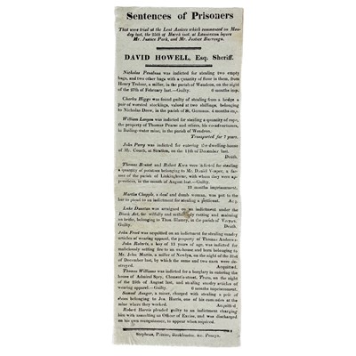 Lot 598 - Two Cornish printed broadsheets. 'Assizes' & 'Horrid Murder'.