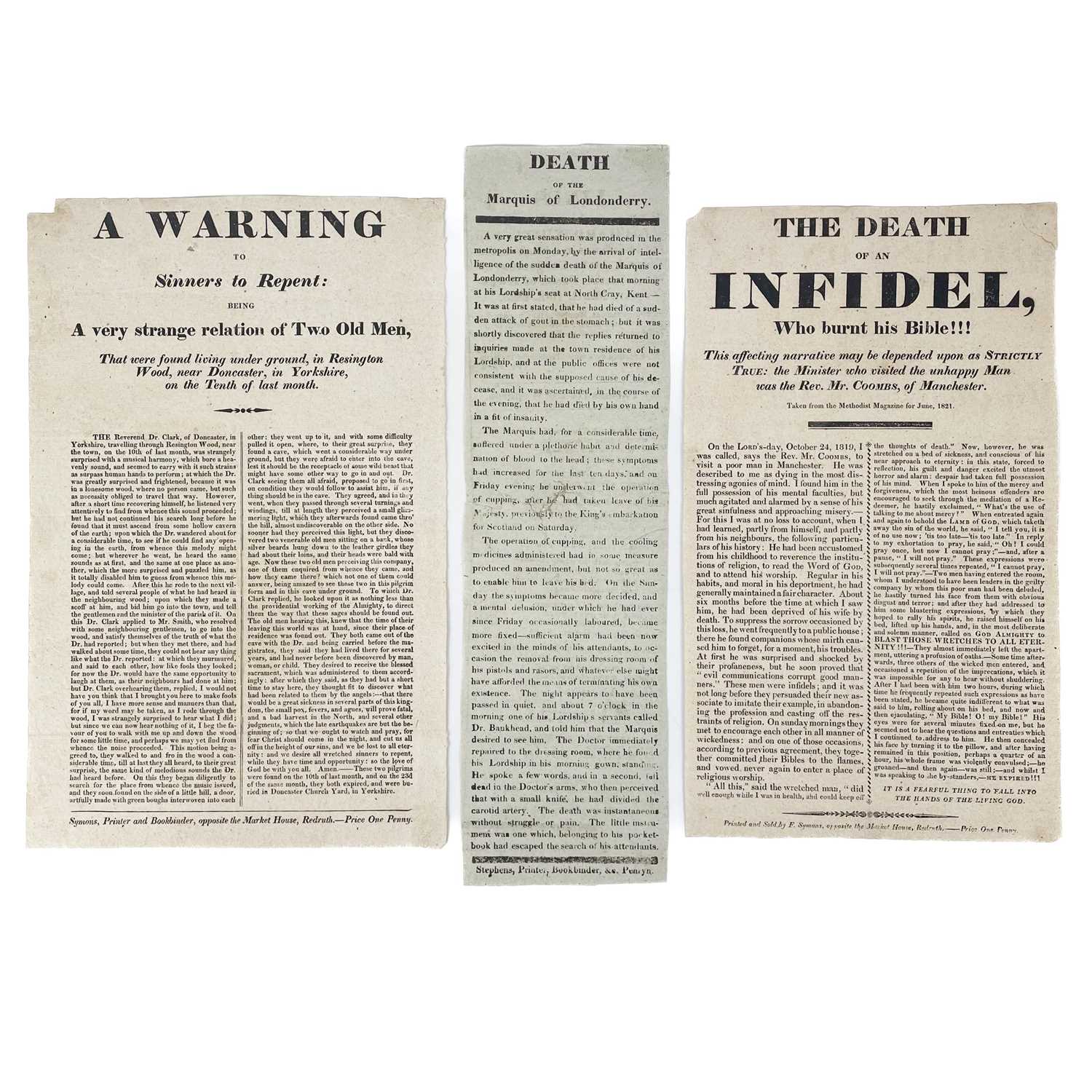 Lot 592 - Three early 19th century Cornish printed broadsheets.