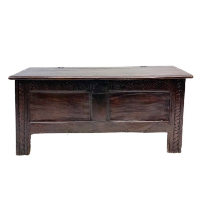 Lot 229 - An oak six plank coffer.