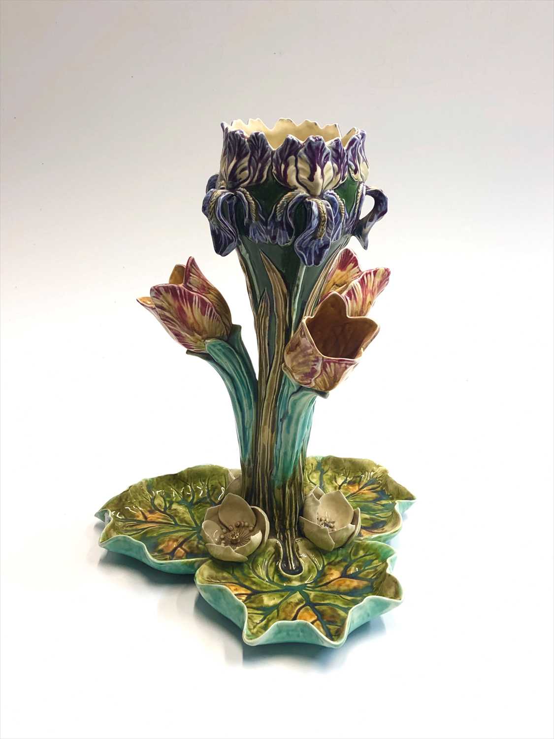 Lot 1483 - A French majolica centrepiece, moulded with...