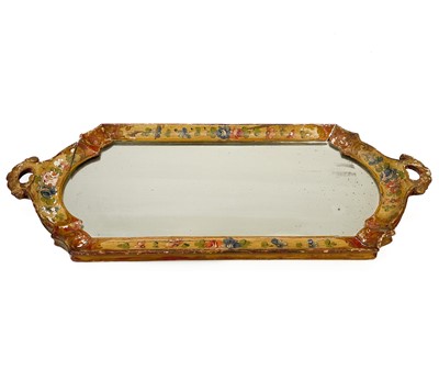 Lot 89 - A 19th century gesso painted twin handled mirrored tray.