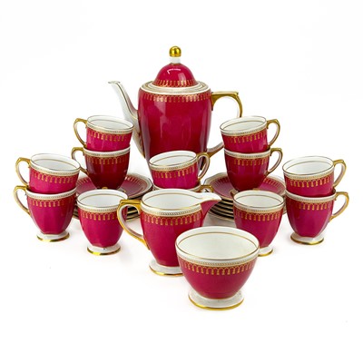 Lot 600 - A Spode Ryde pattern ruby ground coffee service.