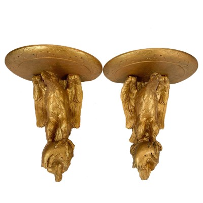 Lot 172 - A pair of gold painted oak wall brackets.