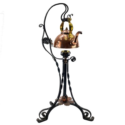 Lot 167 - A Victorian copper and wrought iron kettle and stand.