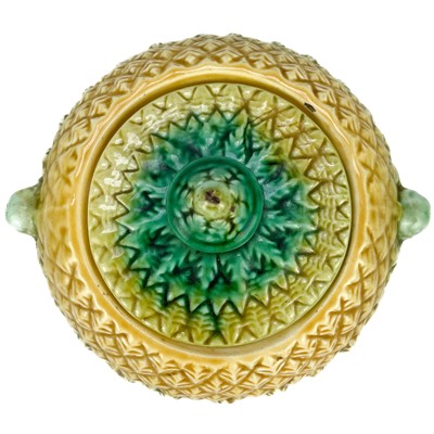 Lot 542 - A Victorian Majolica pineapple sugar bowl and cover.