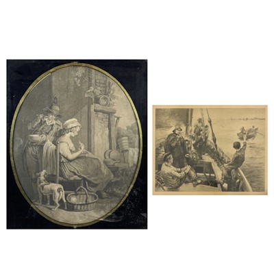 Lot 91 - A stipple engraving of a lady knitting.